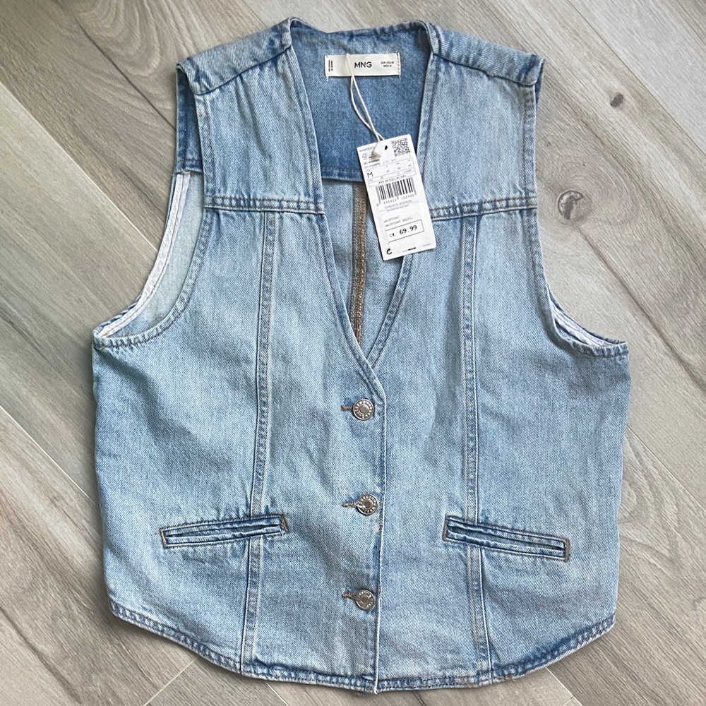 Mango Light Blue Denim Vest